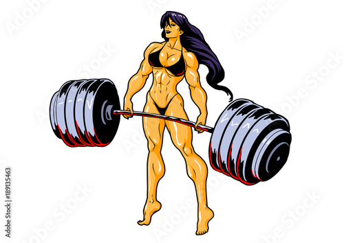 Muscular Fitness Girl In Bikini With Barbell Illustration Art Design Logo Color Buy This Stock Vector And Explore Similar Vectors At Adobe Stock Adobe Stock