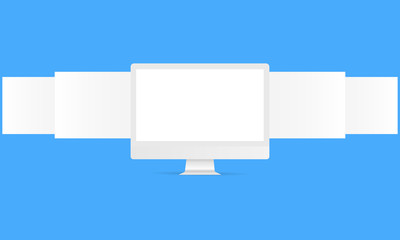 Computer monitor with blank screen and web wireframing pages - front view. Blank mockup to showcase your website design. Vector illustration