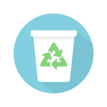 White Trash Bin Icon With Green Recycle Symbol