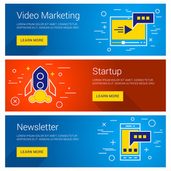 Wall Mural - video marketing. startup. newsletter. line art flat design illustration. vector web banners concepts