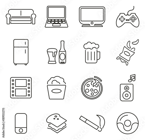 Couch Potato Icons Thin Line Vector Illustration Set Buy This