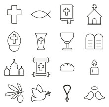 Christianity Religion & Religious Items Icons Thin Line Vector Illustration Set