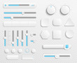 White web buttons and ui sliders vector set isolated on transparent background
