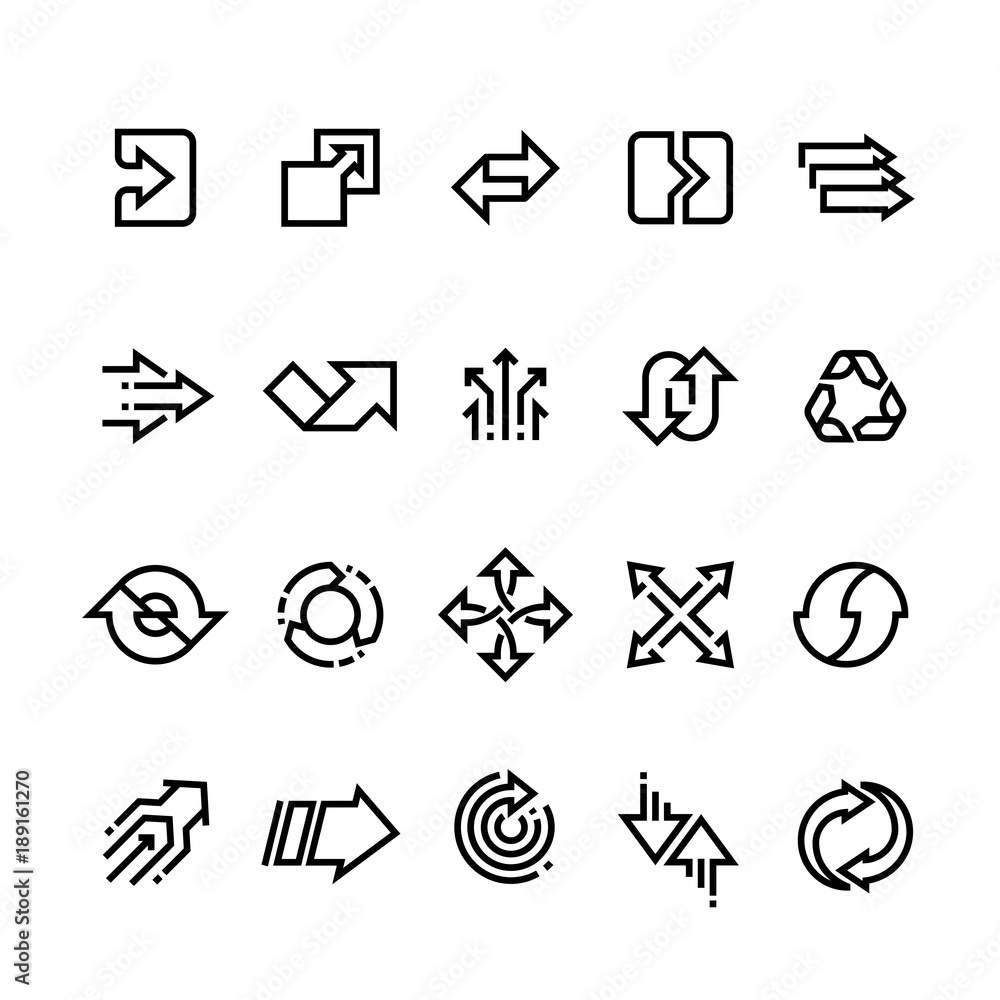 Transform Arrow Example Transform action, many direction arrows line vector icons. Simple ...