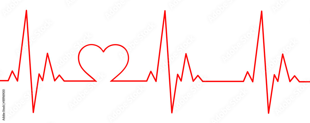 A Heartbeat graph with an integrated heart.  A cardiogram showing love by incorporating a heart in the graph. - obrazy, fototapety, plakaty 
