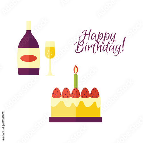 Download Vector Flat Glass Of Champagne Bottle Birthday Cake Icon With Happy Birthday Inscription Glass Bottle With Gold Label Mockup Christmas New Year Celebration Isolated Illustration White Background Stock Vector Adobe Stock