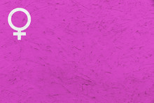 Female Gender Symbol (Venus Sign) Over Pink Uneven Texture Background. Concept Background Image For Gender, Feminine, Woman And Girl.