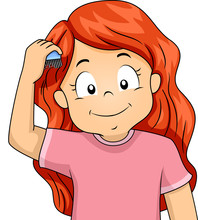 Kid Girl Comb Hair Illustration
