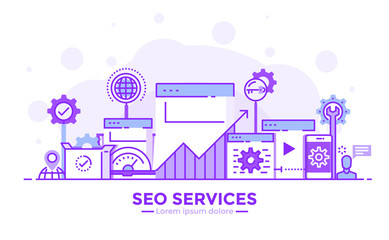 Wall Mural - flat line modern concept illustration - seo services