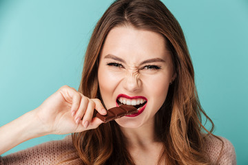 Poster - Portrait of a hungry brown haired woman