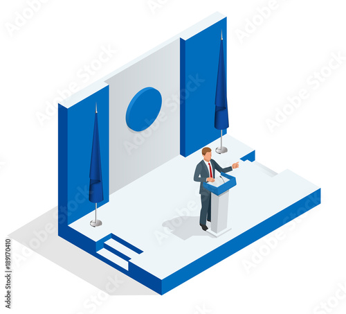 Cuadros en Lienzo Isometric public orator speaking from tribune