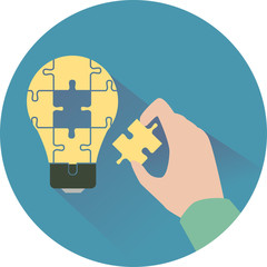 Canvas Print - Hand Bulb Idea Puzzle Illustration