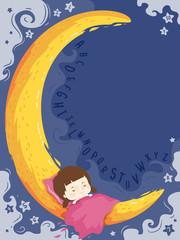 Wall Mural - Kid Girl Sleep Moon Background Illustration