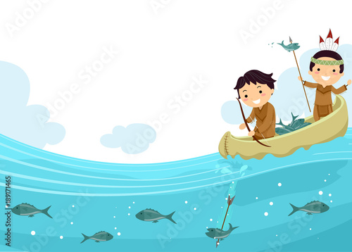 stickman-kids-boys-indian-fishing-illust