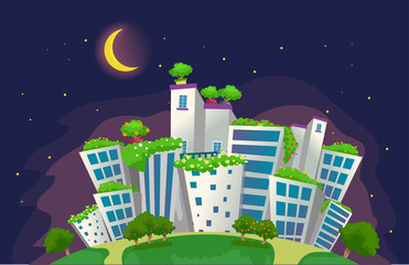 Canvas Print - Eco City Night Scene Illustration