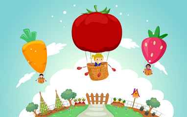 Poster - Stickman Kids Veggie Garden Air Balloon