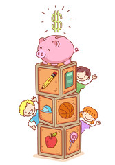 Sticker - Stickman Kids Blocks Piggy Bank Illustration