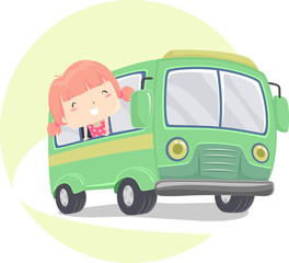 Wall Mural - Kid Girl Travel By Bus Illustration