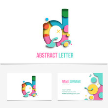 Paper Cut Letter D .Realistic 3D Creative Letter Design. D Letter Template On The Business Card Template.Abstract Colorful Alphabet .Friendly Funny ABC Typeface. Type Characters