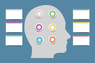 Sticker - The man's head silhouette containing blank color buttons surrounded by blank rectangles ready for your text.