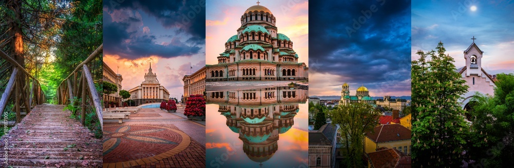 Sofia capital city of Bulgaria photo collage - obrazy, fototapety, plakaty 