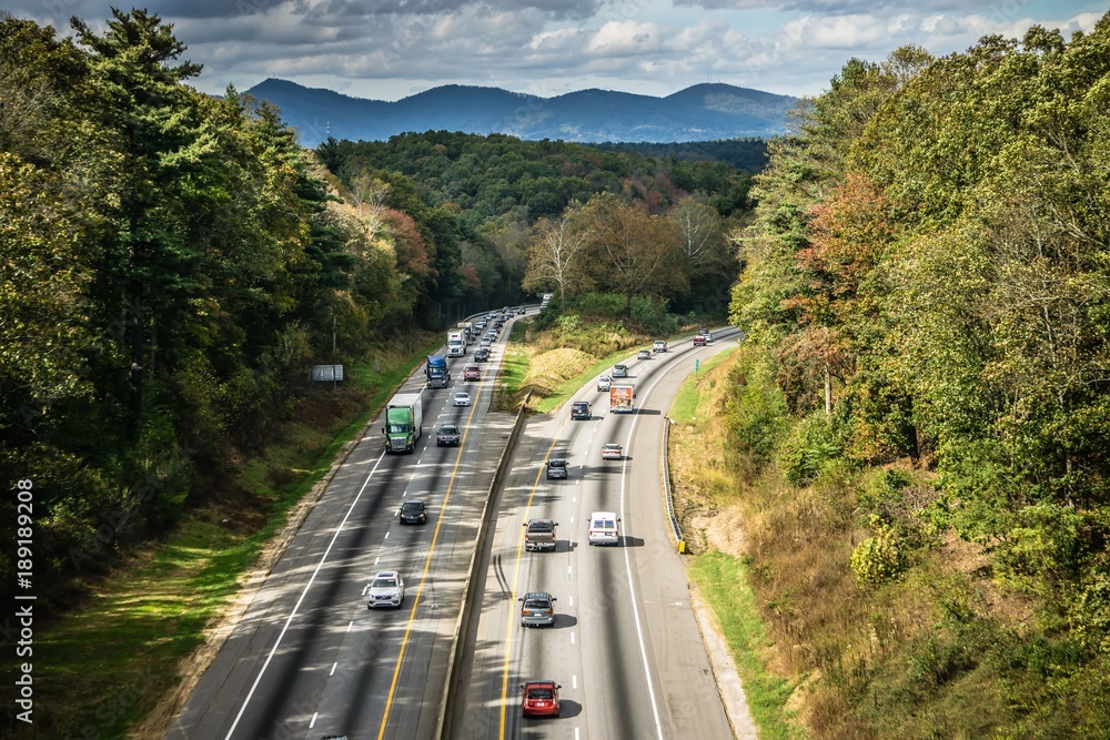 Aerial view of i-40 highway in north carolina from blue ridge parkway