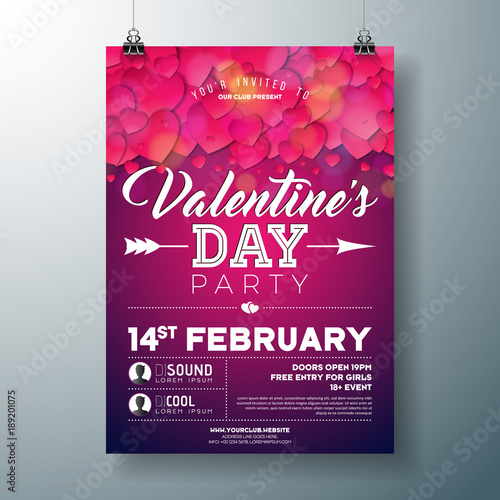 Vector Valentines Day Party Flyer Design With Typography And Heart On Red Background Celebration Poster Template For Invitation Or Greeting Card Buy This Stock Vector And Explore Similar Vectors At Adobe