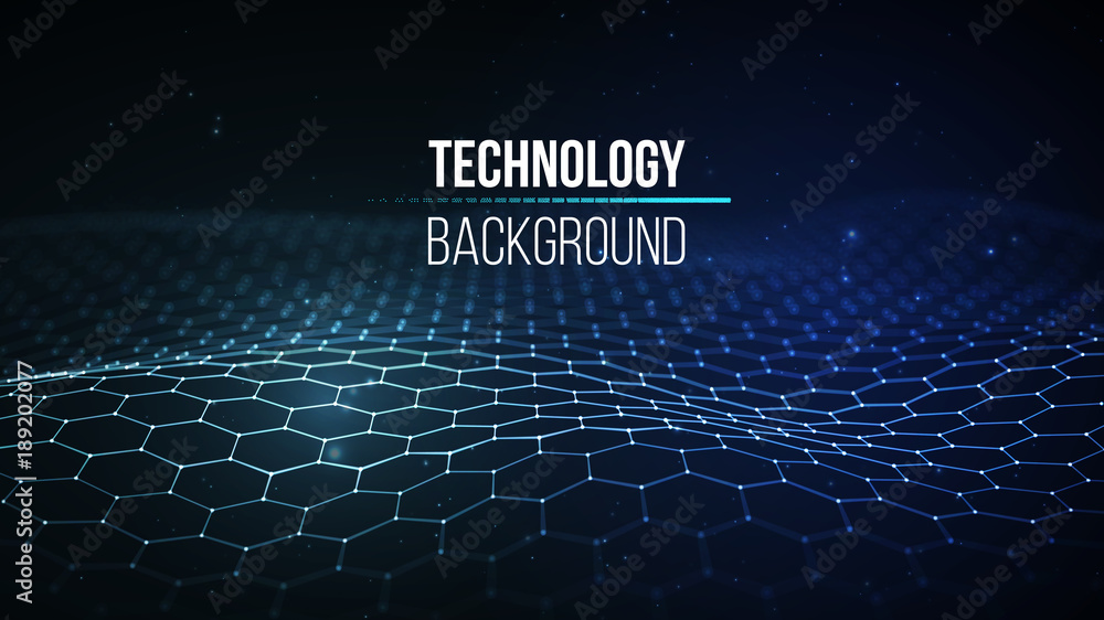 Abstract technology background. Background 3d grid.Cyber technology Ai tech wire network futuristic wireframe. Artificial intelligence . Cyber security background Vector illustration - obrazy, fototapety, plakaty 