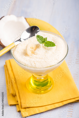 coconut and banana mousse,selective focus Canvas Print