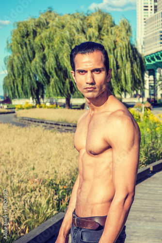 334px x 500px - Young East Indian American Man, half naked, showing strong ...
