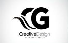 CG C G Creative Brush Black Letters Design With Swoosh