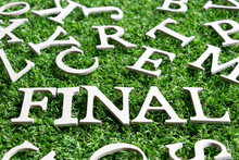 Wood Alphabet In Wording Final On Artificial Green Grass Background