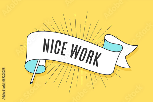 Vintage Trendy Ribbon With Text Nice Work And Linear Drawing Of