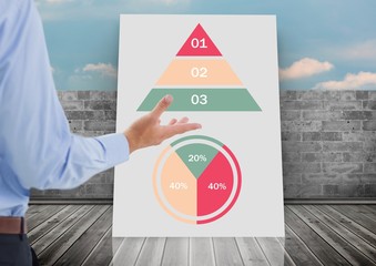 Wall Mural - Hand open and white board with colorful chart statistics