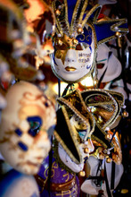 Venetian Carnival Mask Soivenirs On The Display In Steet Shop In Venice, Italy