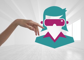 Canvas Print - Hand pointing with businesswoman VR headset icon