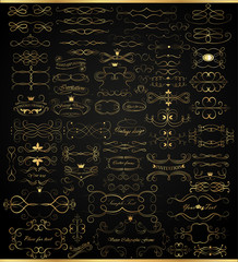Collection of gold vintage elements on a black background