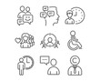 © blankstock - Set of Messages, Working hours and Communication icons. Disabled, Business targeting and Waiting signs. Users chat, Woman love and Ð¡opyrighter symbols. Vector