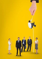 Sticker - Hand choosing a man with a rope on a yellow background with