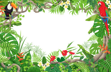 Wall Mural - Tropical Plants  and Birds Frame