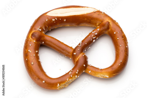 Cuadros en Lienzo Pretzel isolated on white. Fresh fragrant brezel top view.