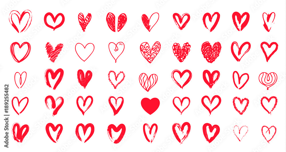 Red heart hand drawn. Icon cute doodle love. Stock Vector | Adobe Stock
