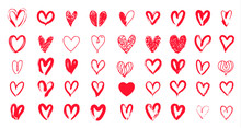 Red Heart Hand Drawn. Icon Cute Doodle Love.