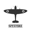 World War II airplane fly machine - Supermarine Spitfire aircraft vehicle silhouette icon isolated
