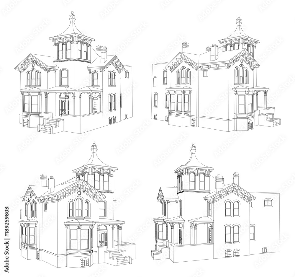 Old house in Victorian style. Illustration on white background. Species ...