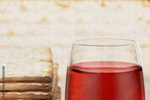 Fotomural Glass of Passover wine and matzah close up