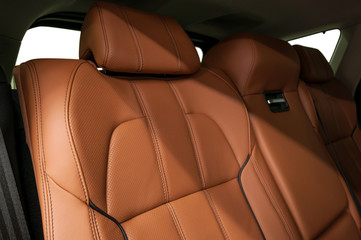 New luxury car interior detail. Leather seats.