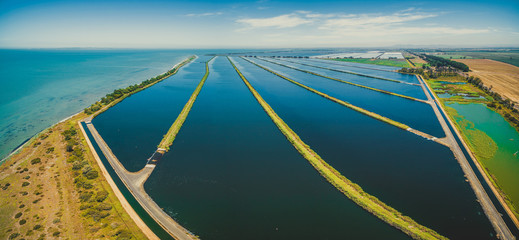 Poster - Water treatment plant near Port Phillip Bay, Melbourne Australia - aerial view.