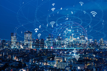Aufkleber - Wireless communication network concept. IoT(Internet of Things). ICT(Information Communication Technology).