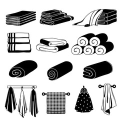 Sticker - Monochrome illustrations of different towels. Vector set isolate on white